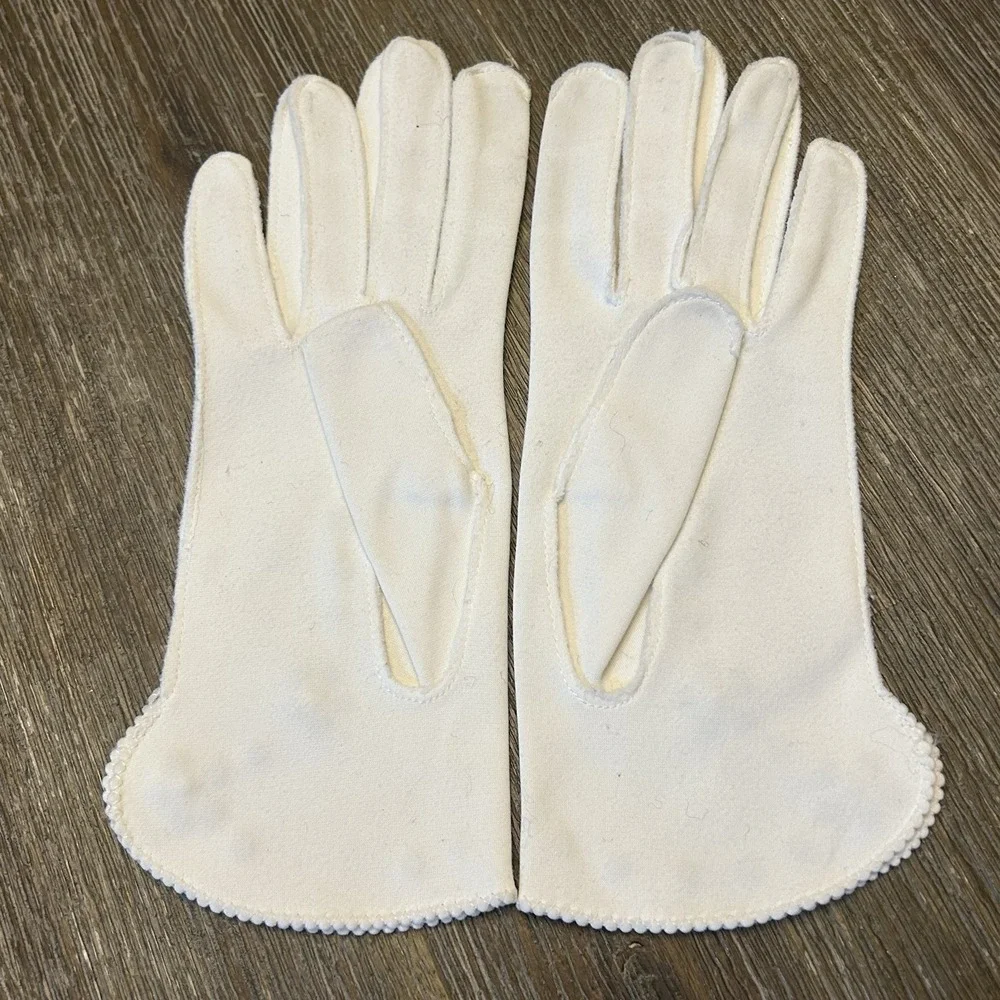 White Dress Gloves Rhinestone Faux Pearl Embellished Formal Bridal Gloves